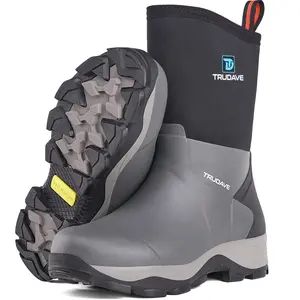 TruDave Rubber Rain Boots for Women, 4.5mm Neoprene Insulated Mud Work Boots, Waterproof Anti-slip Breathable Mid-calf Boots for Gardening Fishing Comfortable
