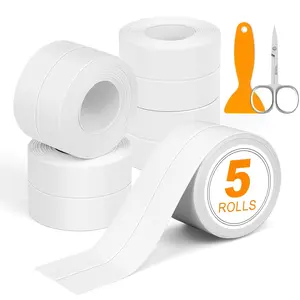 White Caulk Tape,5 Rolls Caulk Tape  Self Adhesive, Toilet Caulking Strip for Bathtub, Kitchen, Countertop,Sink,Wall Tile Edge Peel and Stick Caulking Sealing Tool (1.5" x10Ft)