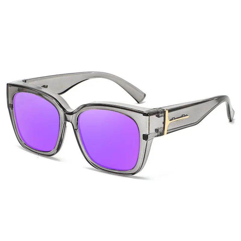 Clear Glossy Grey Frame, Purple Coated Lenses