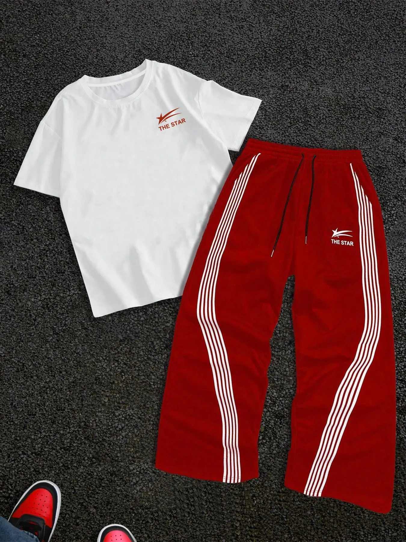 Two-Piece Set Men's Letter Print Round Neck Tee & Tracksuit Pants, Regular Fit Casual Fashion Cozy Breathable Outfits for Daily Outdoor Wear, Men Clothes for All Seasons, Menswear