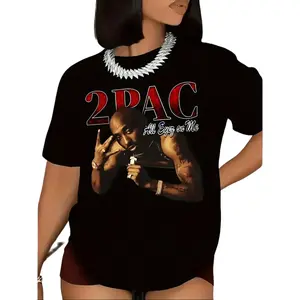 2026 New Boxy Fit Tee 100% Premium CottonWomen'S Tupac Graphic Print Short Sleeve T-Shirt - Machine Washable Regular Fit for Spring Summer Fall, Cute Short Sleeve Tops, Seasonal Versatile Shirt, Bold Letter Pattern, Highelasticity FabricSustainable