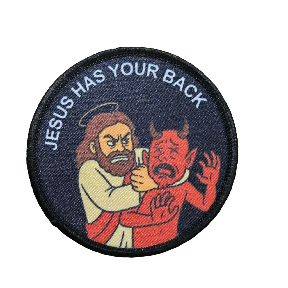 jesus has your back funny 3" circle removable morale patch with hook and loop backing humor jesus has your back funny 3" circle removable morale patch with hook and loop backing humor