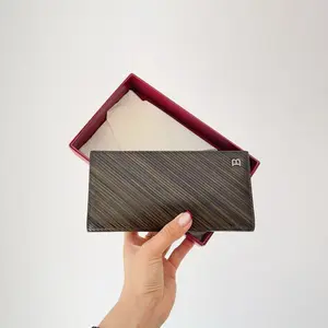 Pre-owned BALLY Diagonal Stripe Leather Series Dark Olive Green Bifold Long Wallet