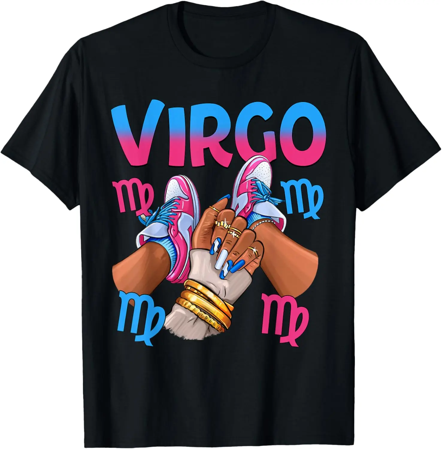 Women's Vintage Virgo Black Girl Graphic T-Shirt, 100% Cotton Short Sleeve Round Neck Top for Everyday Wear