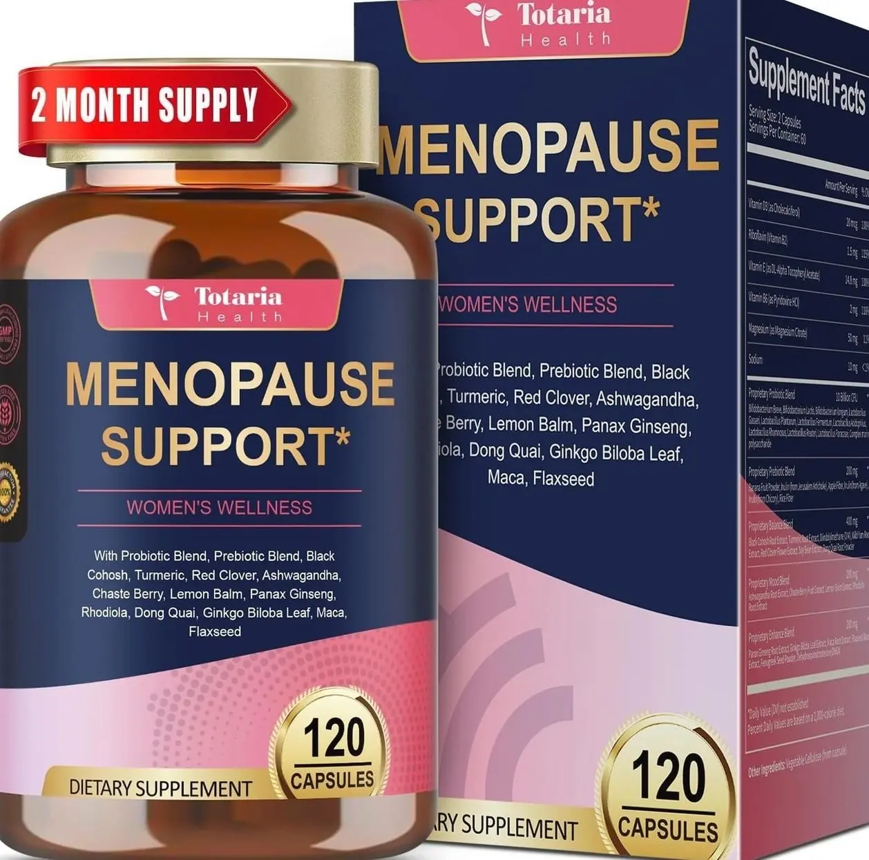 40-in-1 Menopause Supplements for Women, Multibenefit & Complete Black Cohosh for Hot Flashes, Night Sweats & Hormone Balance, w/ Probiotics, DIM, Vitex, Dong Quai, Red Clover and More, 120 Vegan Caps