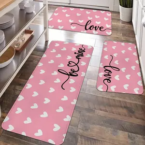 2/3pcs Valentine's Day kitchen carpet floor mat, romantic Valentine's Day love floor mat, flannel anti slip kitchen floor mat, Kitchen runner rug, suitable for kitchen, bathroom entrance, laundry room, wedding party decoration floor mat
