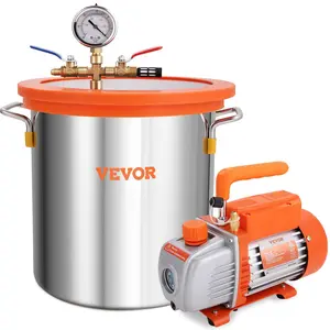 VEVOR 5 Gallon Vacuum Chamber and 3.5 CFM Pump Kit, Tempered Glass Lid Vacuum Degassing Chamber Kit, Single Stage Vacuum Pump with 250 ml Oil Bottle, for Stabilizing Wood, Degassing Silicones, Epoxies