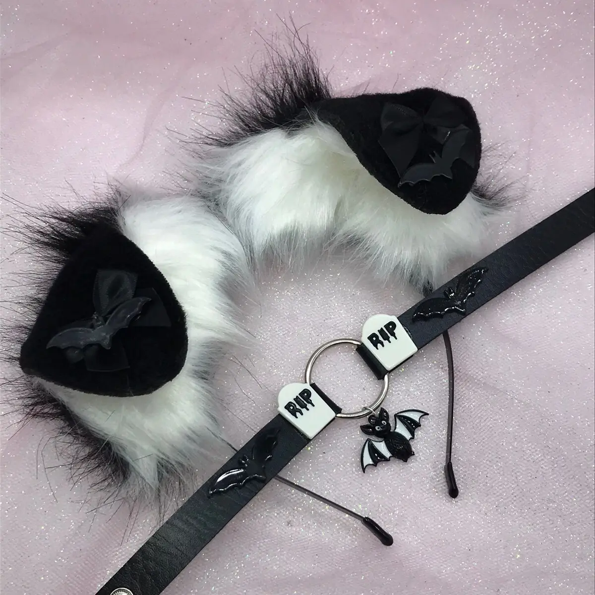 Black / white gothic  ear headband necklace Halloween costume