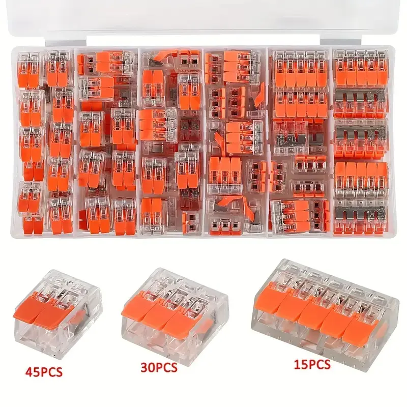 90-Piece Wire Connector Block Compact Set, Reusable Mini Quick Electrical Terminal Plastic Connectors for Home Use, Suitable for 2/3/5 Port Connections, Versatile Ports, Solderless Connectors