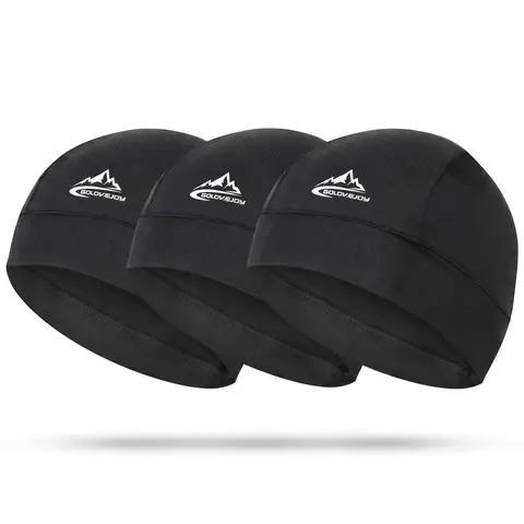 3-Pack Men's Biker Cap, Ice Silk Mesh Helmet Liner with Mountain Graphic, UPF 50+ Cooling Sun Cap, Breathable Quick Drying Hat for Running & Cycling, Skull Cap