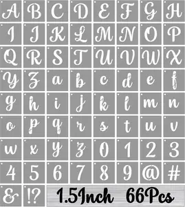 1.5 Inch Alphabet Letter Stencils for Painting, 66 count  Plastic Calligraphy Letter Stencils and Numbers Template Kit for Painting on , Chalkboard, Fabric, Door Porch, Wall Art