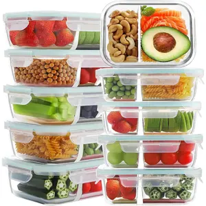 10 Pack Glass Meal Prep Containers 2 Compartment, Glass  Storage Containers with , Airtight Glass Lunch Bento Boxes, Leak Proof (10  & 10 Containers)