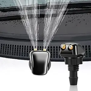 Vehicle windshield washer nozzle, with 2 straight column nozzles
