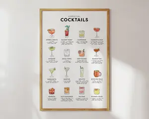 Classic Cocktails Collection Poster, Cocktail Wall Art, Bar Cart Decor, Poster Prints No Framed, Gifts For Friend, Wall Room Decor, Wall Home Decoration, Aesthetic Wall Art, Gifts For Birthday