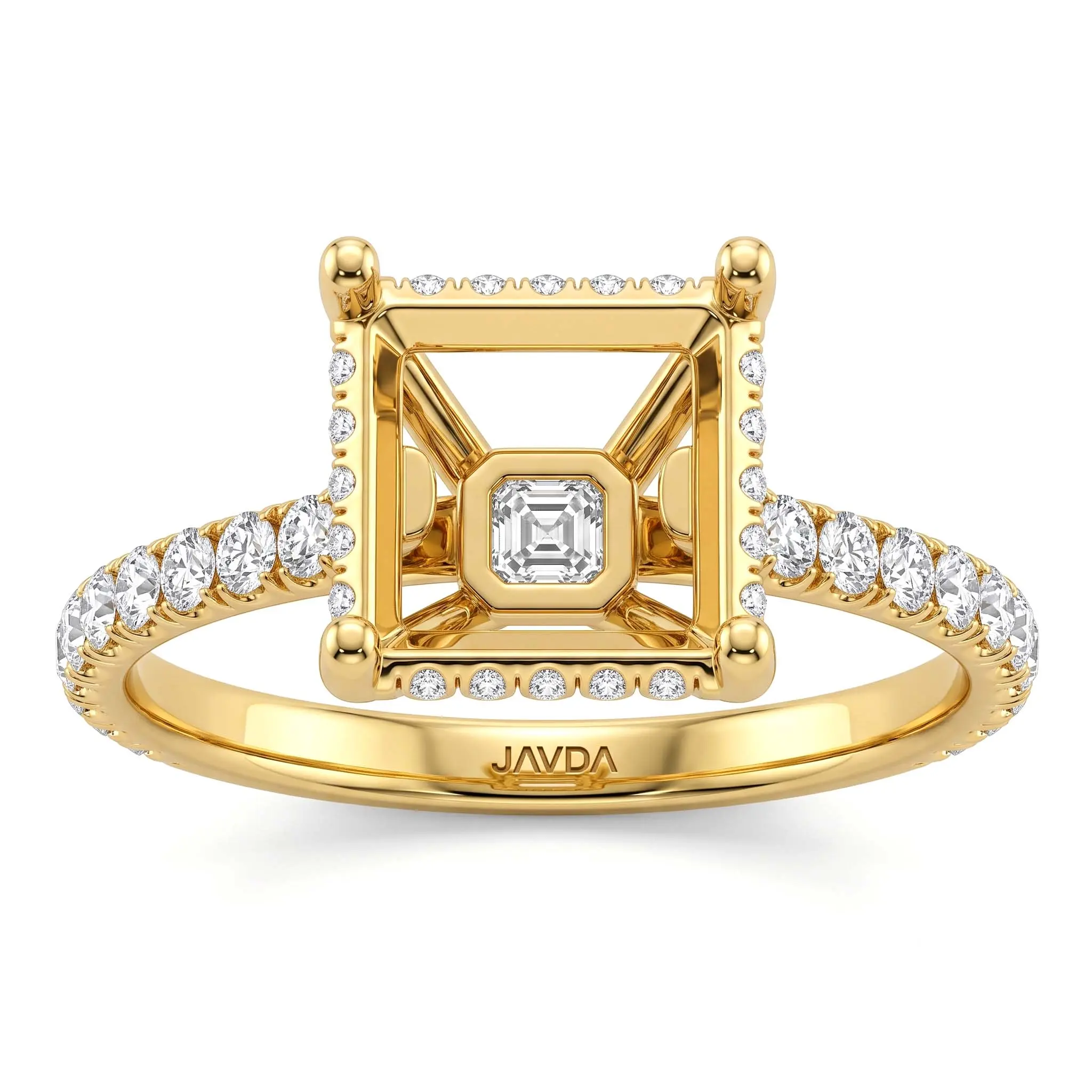 Asscher French U Pave Hidden Halo Diamond Semi-Mount Engagement Ring | 14k White/Yellow/Rose Gold | 0.52 CTW Lab Diamonds | Fits 1ct to 6ct Asscher Center Stone | JAVDA
