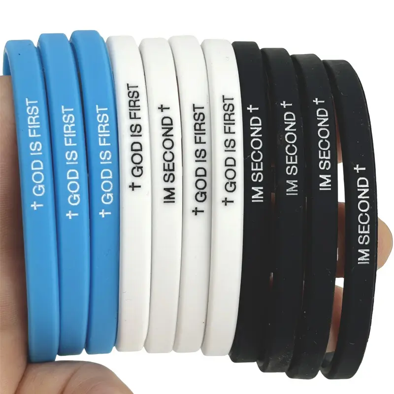 4-Pack Silicone God Is First I Am Second Motivational Thin Religious Bracelets for Men, TikTok-Inspired Gift for Waster Occasions, Silicone Bracelets