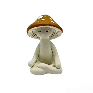 Cute Mushroom Design Ornament, 1 Count Meditation Yoga Mushroom Figurine, Meditation Decor for Home Office Desk, Home Decor, Room Decor, Collectible Room Decor