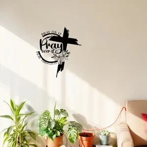 Cross & Letter Pattern Wall Art, Letter Cross Print, Metal Wall Decor, Wall Hanging Decor for Home, Office, Kitchen, Yard, Shop, Cafe, Bar, Farmhouse, Religious, Wall Decoration