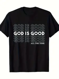 God is good Christian worship preacher T-shirt, classic version, round neck, short sleeve (black)-220g 100% cotton, for women, Black Friday, Christmas Eve, Halloween, home leisure, artistic print, long-lasting wear