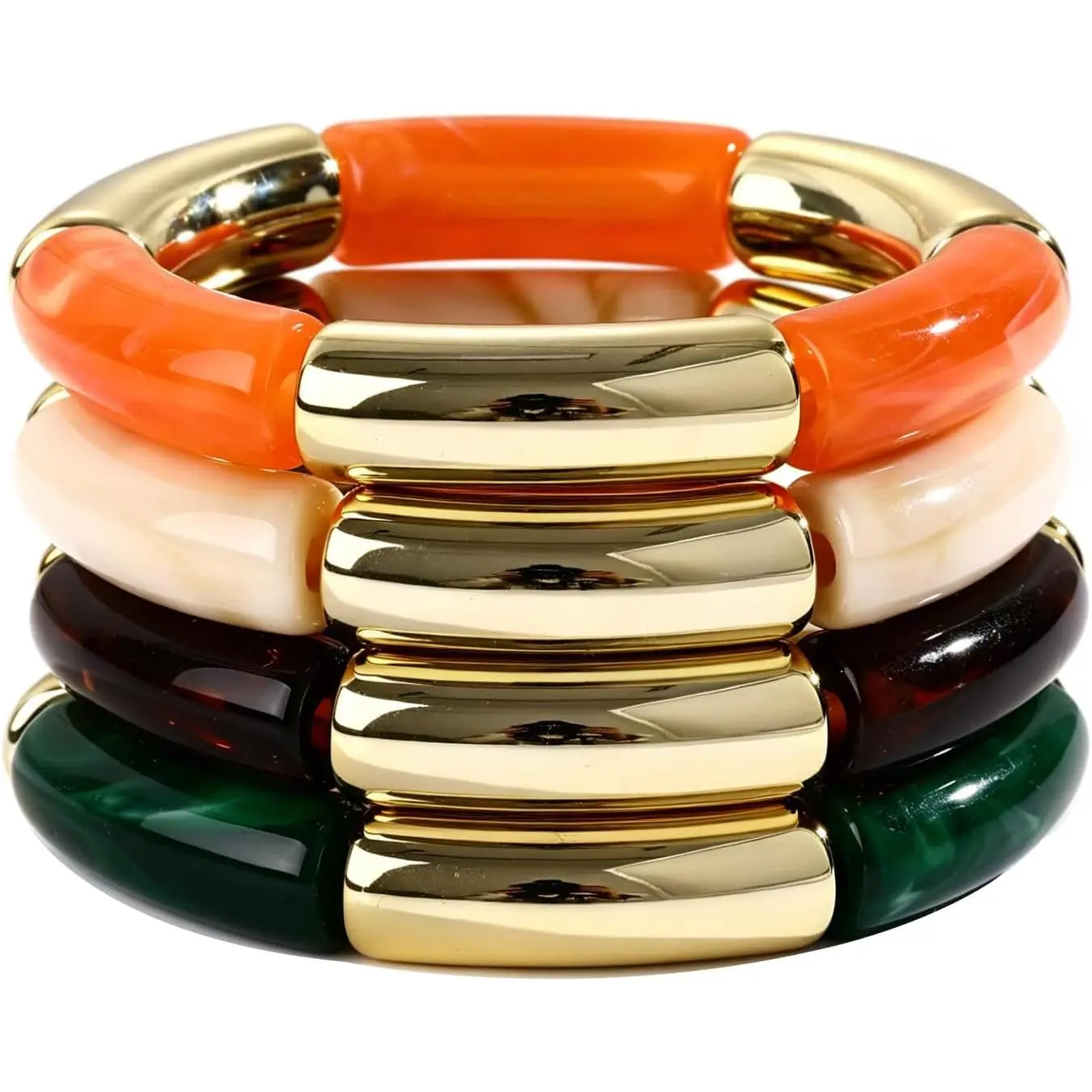 6 count Chunky  Bangle Bracelets for Women,   Brown Stretchy Bracelet Stack, Fashion  for Women