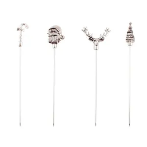 BarConic® Stainless Steel Christmas Cocktail Picks, Bar Utensils - Set of 4