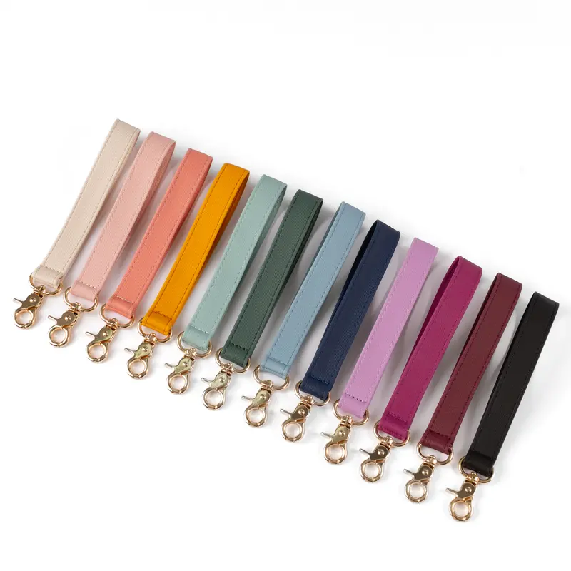 Vegan Mushroom Leather Solid Wristlet Keychain - Stylish Keyring, Portable Multifunctional Accessory with Secure Clasp, Gold Hardware, Floral Charm, Everyday Cute Holder for Keys, Purse