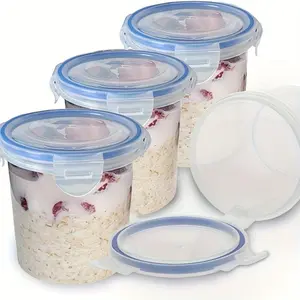 ZHOHO TANT 4pcs Wide Mouth Leakproof Plastic Kitchen Storage Jars Set, 28Oz Microwave-Safe Containers with Sealing Rings, Reusable for Breakfast Snacks