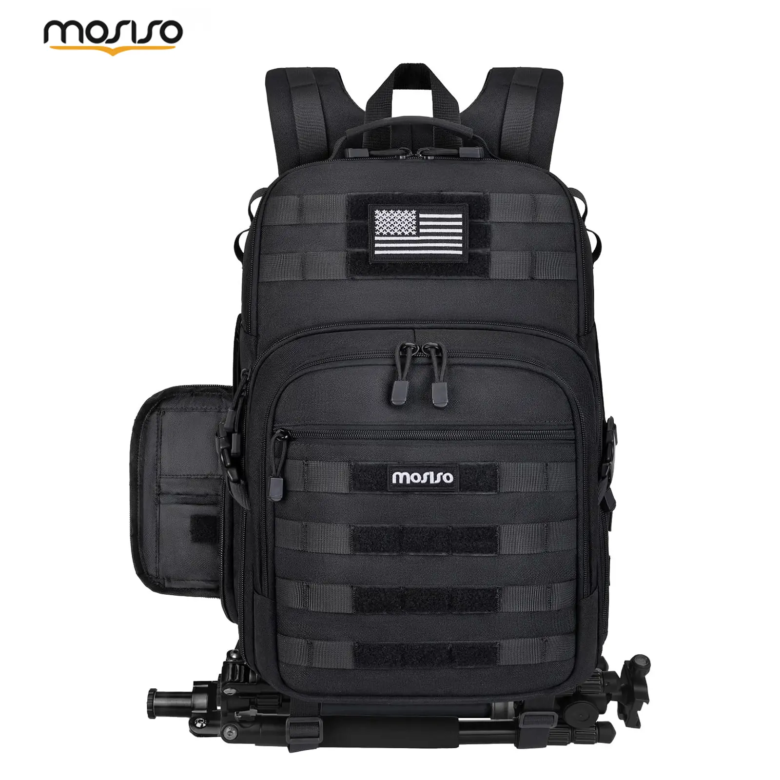 MOSISO Tactical Camera Backpack - MOLLE Style DSLR/Mirrorless Photography Bag with Laptop Compartment, Zipper Pockets, Modular Insert Fit, Shockproof Foam, Trolley Strap Eases Travel, 17.13x11.81x8.27 Inches for Canon Nikon Sony, Black