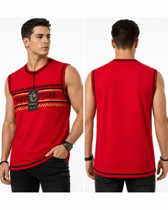 Men’s Sleeveless Muscle Tank - Gym Training & Casual Sport Top - Red Graphic