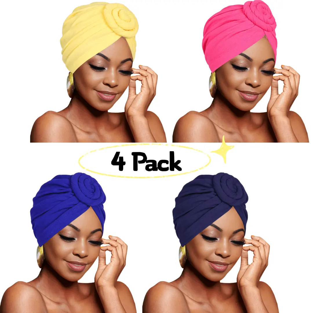 Set of 4 Women'S Headbands, Soft Stretch Turban Wraps, Fashionable Pre-Tied Knot Hats for Chemo And Cancer Care