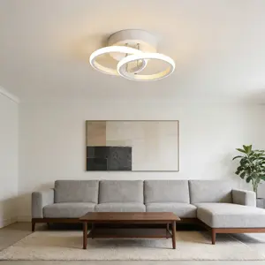 White Double-Circle Ceiling Light, LED Hardwired, Modern Indoor Lighting Fixture, For Entrance Doors, Corridors, Hallways, Bedrooms, Small Area Lighting, Fixed Indoor Decorative Fixture, Modern Mood Lighting