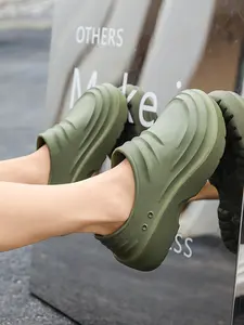 Parent-Child Army Green Soft Cushion Platform Mule Slides, Comfortable Daily Style, Soft Integrated Material + Mule Easy On/Off + Parent-Child Adaptability, Soft Fit & Effortless Wear , Ideal for Home & Light Activity Scenes