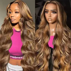4 27 Highlight Brown Body Wave Lace Front Wig 13x4 Brown Ombre Colored Human Hair Wigs For Women Body Wave Frontal Wig Transparent Lace Frontal Hair Wigs