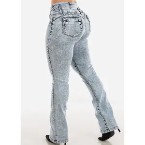 Women’s Bootcut Push Up Stretch Denim Jeans, Mid Rise Acid Wash Levantacola  – MX JEANS by ModaXpress
