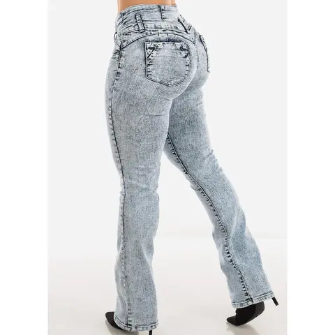 Women’s Bootcut Push Up Stretch Denim Jeans, Mid Rise Acid Wash Levantacola  – MX JEANS by ModaXpress