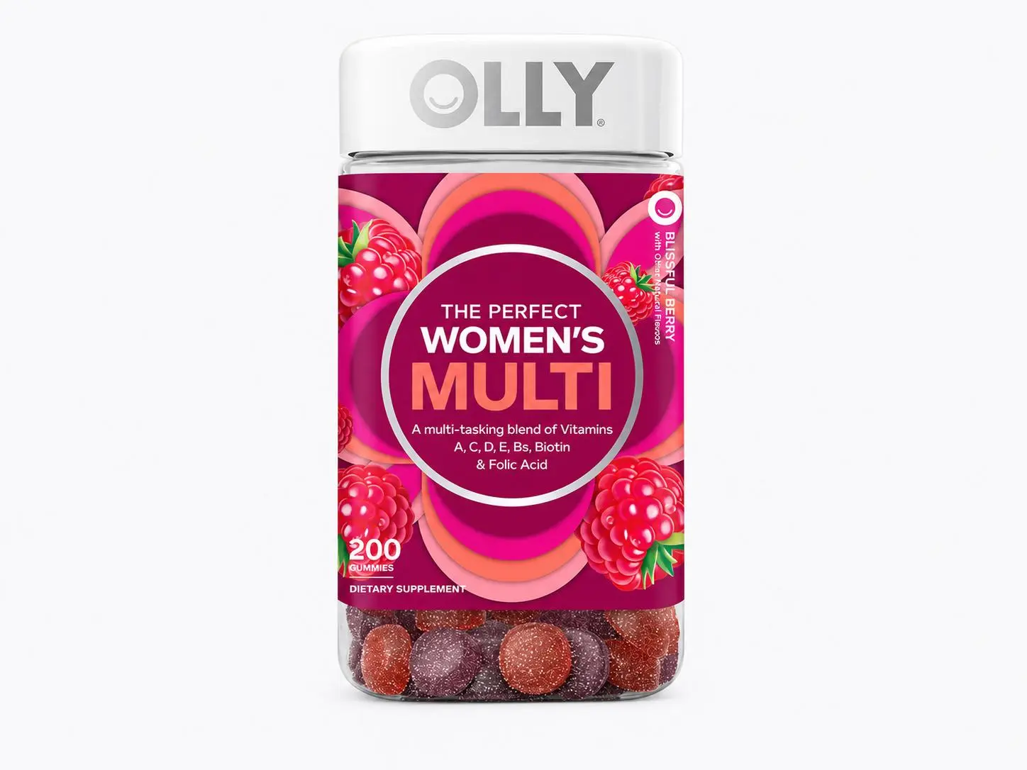 Olly Women's Multivitamin Gummies - Berry, 200 ct. Healthcare, Overall Wellness, Vitamins A, C, D, E, Biotin, Folic Acid, Adult Chewable Supplement, Berry Flavored