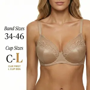 HSIA Pearl Shimmer Plus Size Up to J/K/L Cup Unlined Scalloped Embroidery Full Coverage Comfort Underwire Non-Padded Minimizer Bra for Big Busted Women