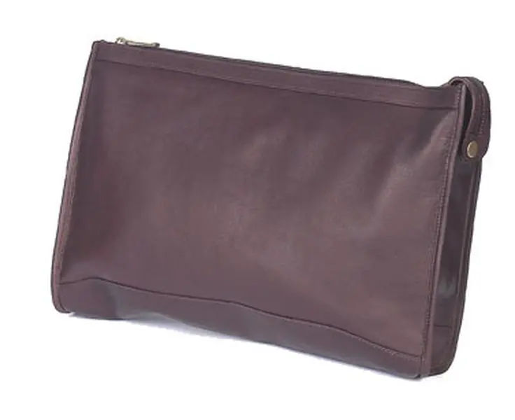 Claire Chase Leather Folio Pouch, a High-Capacity Zippered Organizer with 3-Inch Wide Gusset and Removable Key Chain, Cafe, Multi-Compartment
