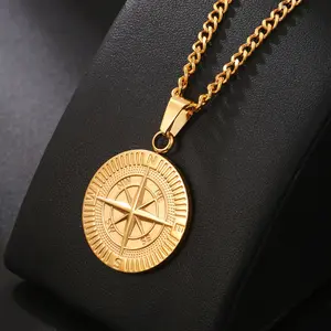 Men Compass Pendant Necklace for Men Stainless Steel Chain Mens Jewelry Gifts for Men Boyfriend Gift Mens Accessories Navigator Necklace Durable Hypoallergenic