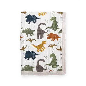 Cotton Muslin Baby Quilt - Dino Friends
