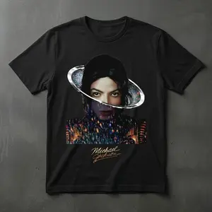 Michael Jackson Cinematic Galaxy Graphic Tee - Premium Metallic Halo Portrait T-Shirt - Luxury Streetwear Retro Pop King Apparel