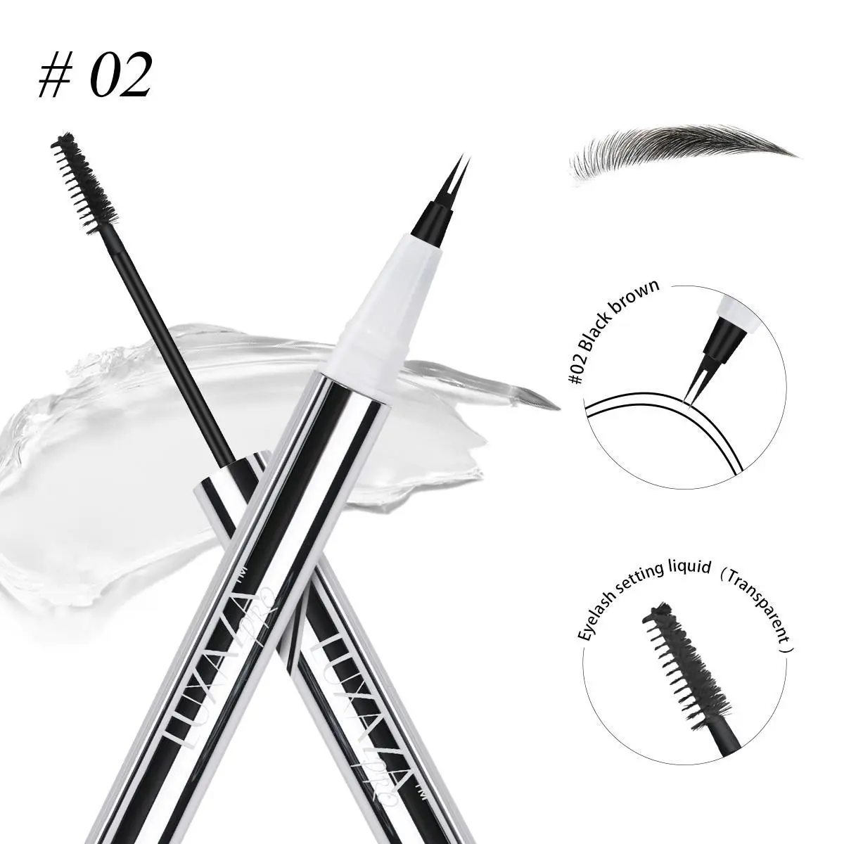 LUXAZA 2-in-1 Eyebrow Pencil & Gel, Waterproof Cosmetic for a Natural Look, 12-Hour Long Lasting Makeup to Fill Sparse Brows