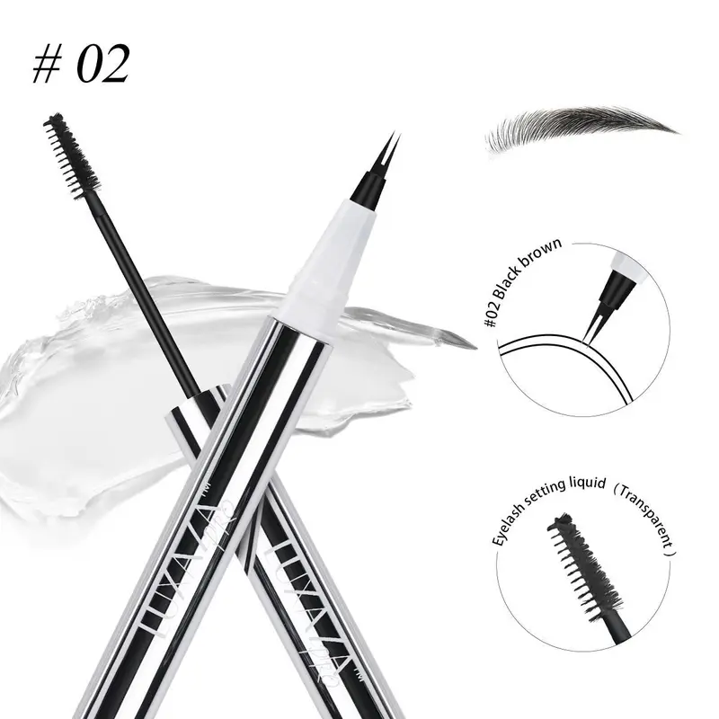 LUXAZA 2-in-1 Brow Pen & Eyebrow Gels - Waterproof, 12-Hour Long-Lasting, Easy-to-Apply Precision Tip Micro Stroke Option for Sparse Brow Filling & Natural Makeup