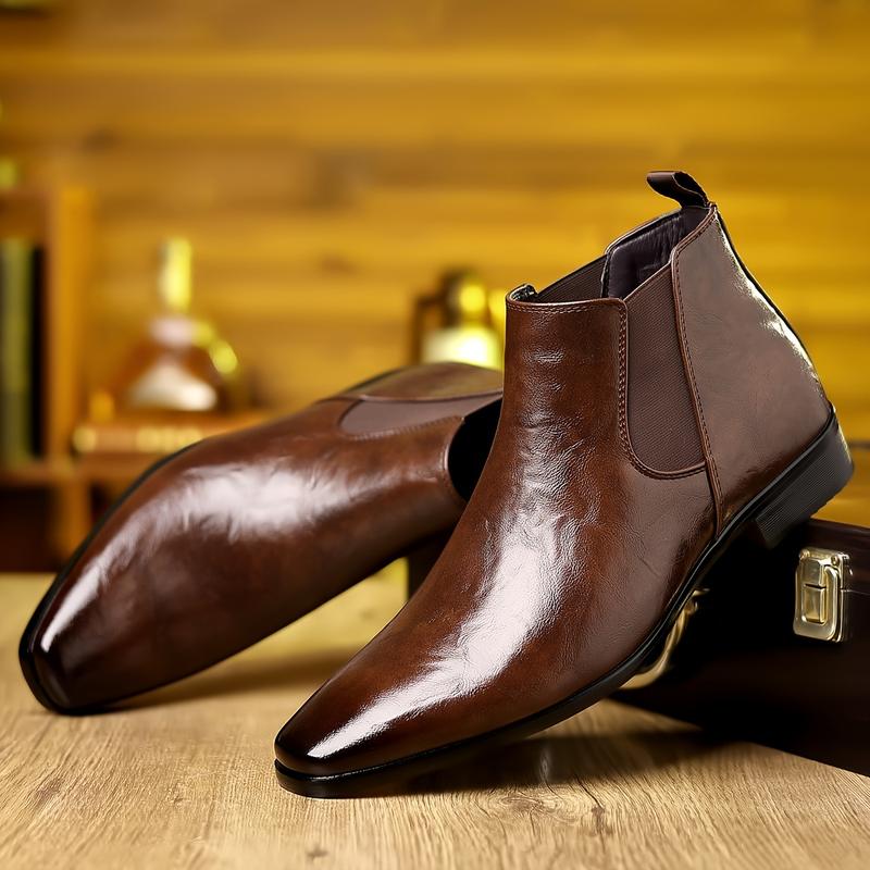 New men's pointed-toe business Chelsea boots, available in black and brown, mid-calf length, stylish business boots, casual leather shoes, perfect as a Christmas gift for your boyfriend.