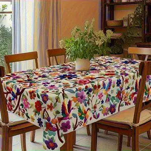EastJia Made in USA Retro Mexican Floral Polyester Tablecloth, Vibrant Multicolor Festive Design. Premium decor for Day of the Dead, durable fabric suits indoor outdoor kitchen patio dining and holiday party arrangement summerwins