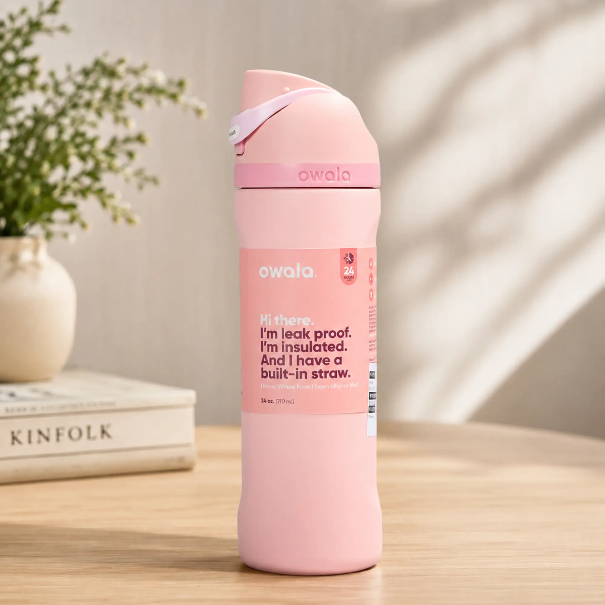 Owala FreeSip 24oz Pink Insulated Stainless Steel Water Bottle – Leak Proof, BPA Free, Built-In Straw Travel Bottle