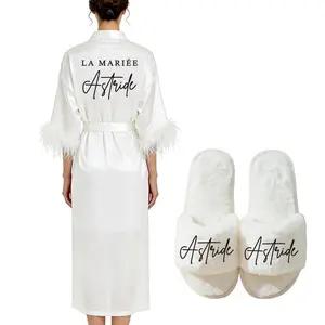 Personalized Name and Date Robe Elegant Bride Bridesmaid Feather Bathrobe Birthday Party Gown Add Any Text Robes
