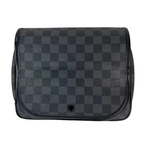 Pre-owned LOUIS VUITTON canvas Toiletry Bags Damier Graphite Hanging Toiletry Kit Gray Checkered Design Travel Accessory