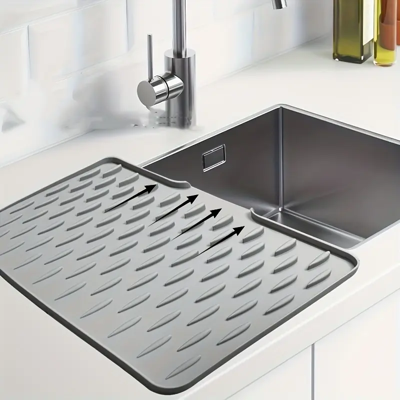 Non-Slip Kitchen Silicone Drying Mat, Durable Mat, Drainage Design, Heat-Resistant and Easy-to-Clean Dish Rack for Countertops, Sinks, and Refrigerators, Kitchen Sink Strainer, Sink Strainer Mat, Sink Cover, Draining Mat