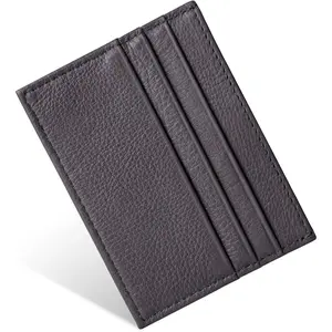 Genuine Leather Slim Card Holder, Ultra-Thin Small Wallet With 6 Card Slots And Coin Pocket, Minimalist Fashion